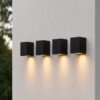 Set van 4 Marion - Dimbare LED wandlamp kubus - GU10 excl. lichtbron - IP44 - Zwart - Binnen en buiten - 3 jaar garantie - Polycarbonaat | HOFTRONIC
