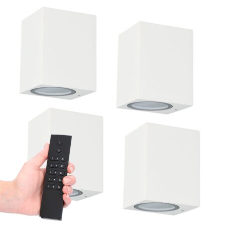 Set van 4 Marion LED wandlampen - Dimbaar - 4 Watt 345 lumen - IP65 Waterdicht - GU10 - 2700K Warm Wit - Dimbaar - Binnen & buiten - Wit - Incl. dimmer met afstandsbediening | HOFTRONIC
