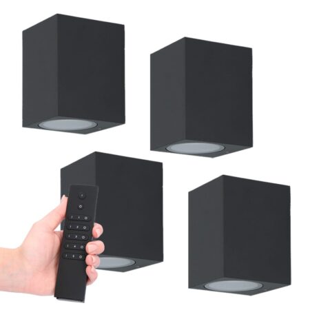 Set van 4 Marion LED wandlampen - Dimbaar - 4 Watt 345 lumen - IP65 Waterdicht - GU10 - 2700K Warm Wit - Dimbaar - Binnen & buiten - Zwart - Incl. dimmer met afstandsbediening | HOFTRONIC