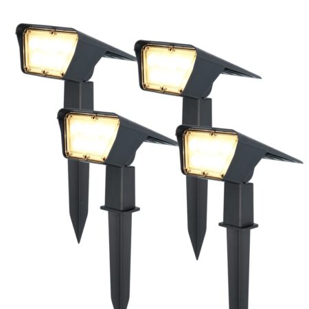 Set van 4 Odessa solar prikspots - Incl. Schemerschakelaar - 3000K warm wit - 2 lichtstanden - 300 lumen - 6-12 uur brandtijd - Kantelbaar - IP65 waterdicht | HOFTRONIC