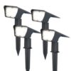 Set van 4 Odessa solar prikspots - Incl. Schemerschakelaar - 6000K daglicht wit - 2 lichtstanden - 300 lumen - 6-12 uur brandtijd - Kantelbaar - IP65 waterdicht | HOFTRONIC