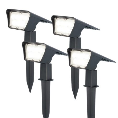 Set van 4 Odessa solar prikspots - Incl. Schemerschakelaar - 6000K daglicht wit - 2 lichtstanden - 300 lumen - 6-12 uur brandtijd - Kantelbaar - IP65 waterdicht | HOFTRONIC