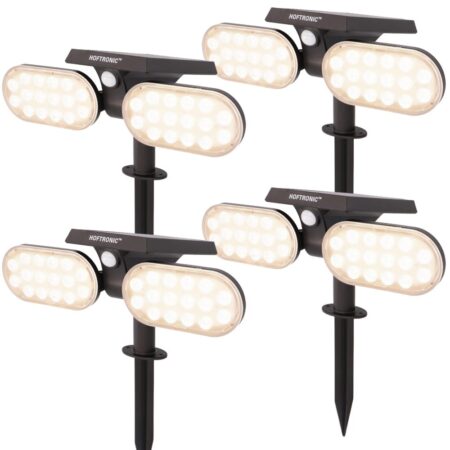Set van 4 Pato - Solar prikspot - Bewegingssensor en schemerschakelaar - PIR - 3000K Warm wit - 2 lichtstanden - 300 Lumen - 6-12 uur brandtijd - IP65 waterdicht - Tuinspot | HOFTRONIC