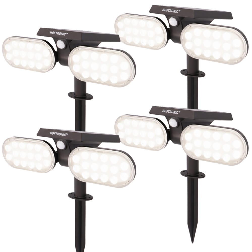 Set van 4 Pato - Solar prikspot - Bewegingssensor en schemerschakelaar - PIR - 6000K Daglicht wit - 2 lichtstanden - 300 Lumen - 6-12 uur brandtijd - IP65 waterdicht - Tuinspot | HOFTRONIC