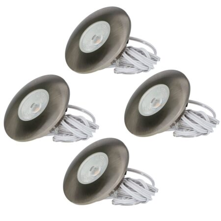 Set van 4 Pavo - Platte LED ipbouwspots met lage inbouwdiepte 12mm - 3 Watt 300 Lumen - 2700K Warm wit - Dimbaar - Rond - Meubelspot - IP44 waterdicht - RVS | HOFTRONIC