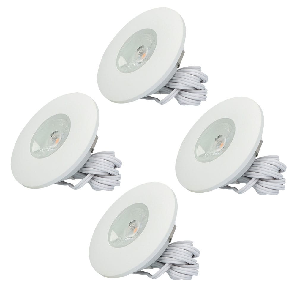 Set van 4 Pavo - Platte LED ipbouwspots met lage inbouwdiepte 12mm - 3 Watt 300 Lumen - 2700K Warm wit - Dimbaar - Rond - Meubelspot - IP44 waterdicht - Wit | HOFTRONIC