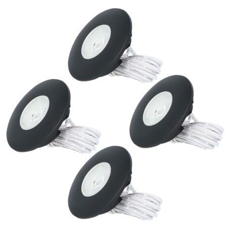 Set van 4 Pavo - Platte LED ipbouwspots met lage inbouwdiepte 12mm - 3 Watt 300 Lumen - 2700K Warm wit - Dimbaar - Rond - Meubelspot - IP44 waterdicht - Zwart | HOFTRONIC