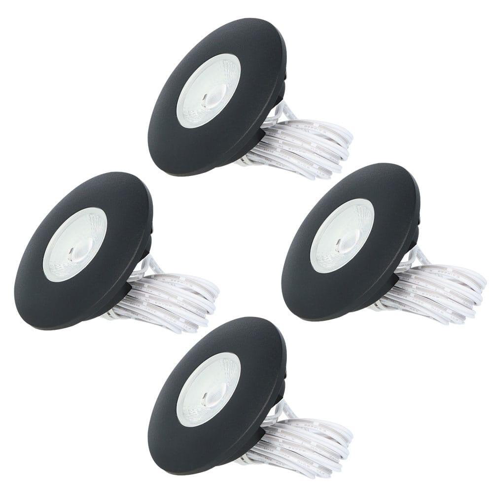 Set van 4 Pavo - Platte LED ipbouwspots met lage inbouwdiepte 12mm - 3 Watt 300 Lumen - 2700K Warm wit - Dimbaar - Rond - Meubelspot - IP44 waterdicht - Zwart | HOFTRONIC