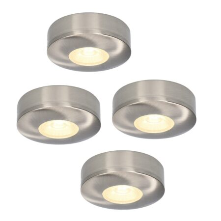 Set van 4 Pavo - Platte LED opbouwspots 23mm - 3W 300lm - 2700K - Dimbaar - Rond - IP44 - RVS | HOFTRONIC
