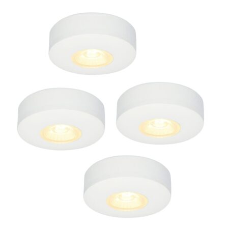 Set van 4 Pavo - Platte LED opbouwspots 23mm - 3W 300lm - 2700K - Dimbaar - Rond - IP44 - Wit | HOFTRONIC