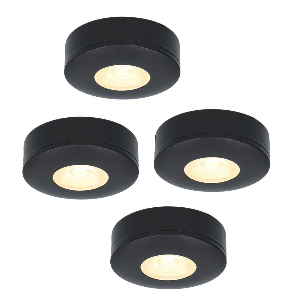 Set van 4 Pavo - Platte LED opbouwspots 23mm - 3W 300lm - 2700K - Dimbaar - Rond - IP44 - Zwart | HOFTRONIC