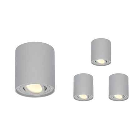 Set van 4 Ray LED opbouwspots - Rond - Dimbaar - 4 Watt 345 lumen - 2700K warm wit - Kantelbaar - GU10 - Plafondspot - IP20 Voor binnen - Grijs | HOFTRONIC