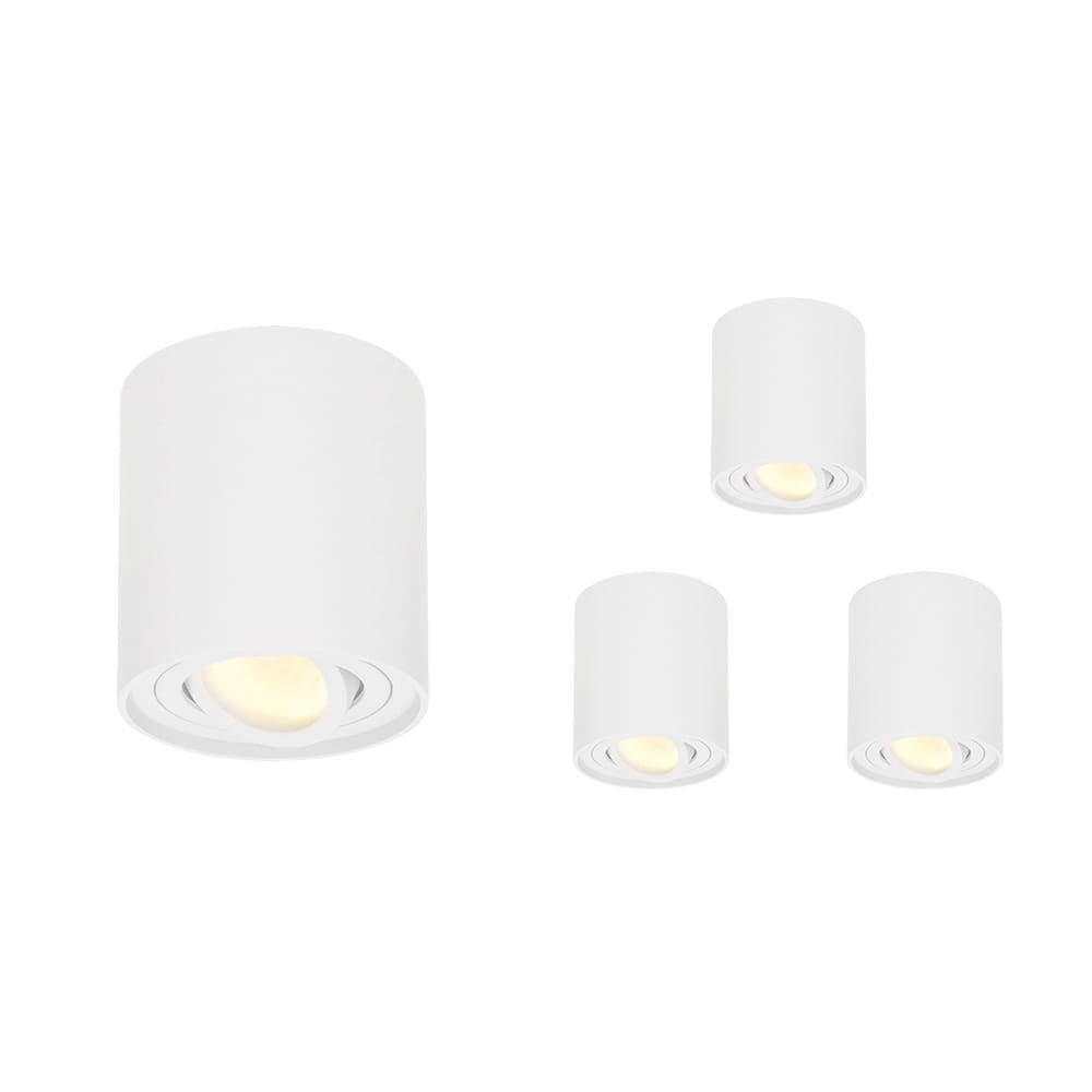 Set van 4 Ray LED opbouwspots - Rond - Dimbaar - 4 Watt 345 lumen - 2700K warm wit - Kantelbaar - GU10 - Plafondspot - IP20 Voor binnen - Wit | HOFTRONIC