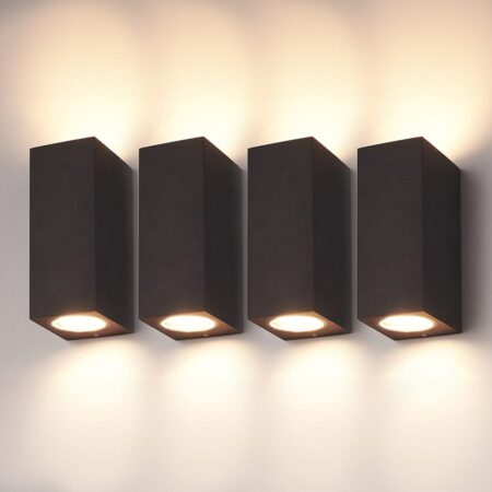 Set van 4 Selma LED Wandlampen - Up & Down Licht - Dimbaar - GU10 4 Watt 345 Lumen - 2700K Warm Wit - IP44 - Zwart - Polycarbonaat | HOFTRONIC