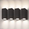 Set van 4 Selma LED Wandlampen - Up & Down Licht - Dimbaar - GU10 4 Watt 345 Lumen - 4000K Neutraal Wit - IP44 - Zwart - Polycarbonaat | HOFTRONIC