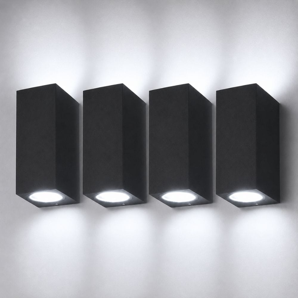 Set van 4 Selma LED Wandlampen - Up & Down Licht - Dimbaar - GU10 4 Watt 345 Lumen - 6500K Daglicht Wit - IP44 - Zwart - Polycarbonaat | HOFTRONIC