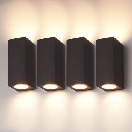 Set van 4 Selma - LED Wandlampen - Up & Down light - IP44 waterdicht - Voor binnen en buiten - Zwart - Buitenlampen - Polycarbonaat | HOFTRONIC