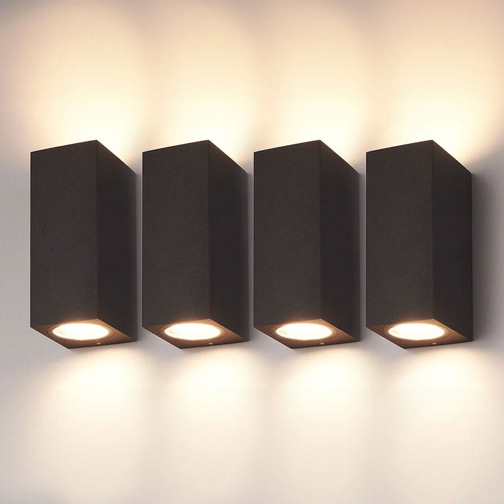 Set van 4 Selma - LED Wandlampen - Up & Down light - IP44 waterdicht - Voor binnen en buiten - Zwart - Buitenlampen - Polycarbonaat | HOFTRONIC