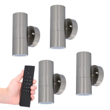 Set van 4 dimbare LED Wandlamp Jasmin - 2700K warm wit - GU10 fitting - Up & Down light - IP44 waterdicht - Incl. dimmer met afstandsbediening | HOFTRONIC