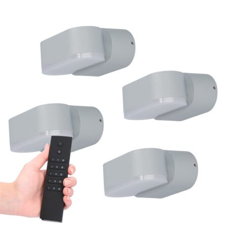 Set van 4 dimbare LED Wandlampen Dayton - grijs - 6 Watt 660 lumen - 3000K - Up & Down light - kantelbaar - IP54 waterdicht - Incl. dimmer met afstandsbediening | HOFTRONIC