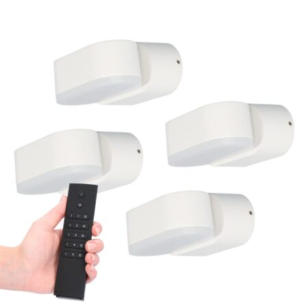 Set van 4 dimbare LED Wandlampen Dayton - wit - 6 Watt 660 lumen - 3000K - Up & Down light - kantelbaar - IP54 waterdicht - Incl. dimmer met afstandsbediening | HOFTRONIC