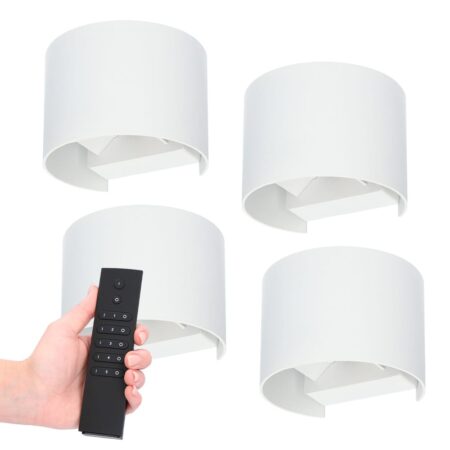 Set van 4 dimbare LED Wandlampen Denver - wit - 6 Watt 660 lumen - 3000K - Up & Down light - IP54 waterdicht - Incl. dimmer met afstandsbediening | HOFTRONIC