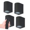 Set van 4 dimbare LED wandlamp Alvin - Zwart - 2700K warm wit - GU10 fitting - Downlight - IP65 Waterdicht - Incl. dimmer met afstandsbediening | HOFTRONIC