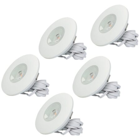 Set van 5 Pavo - Platte LED ipbouwspots met lage inbouwdiepte 12mm - 3 Watt 300 Lumen - 2700K Warm wit - Dimbaar - Rond - Meubelspot - IP44 waterdicht - Wit | HOFTRONIC