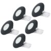 Set van 5 Pavo - Platte LED ipbouwspots met lage inbouwdiepte 12mm - 3 Watt 300 Lumen - 2700K Warm wit - Dimbaar - Rond - Meubelspot - IP44 waterdicht - Zwart | HOFTRONIC