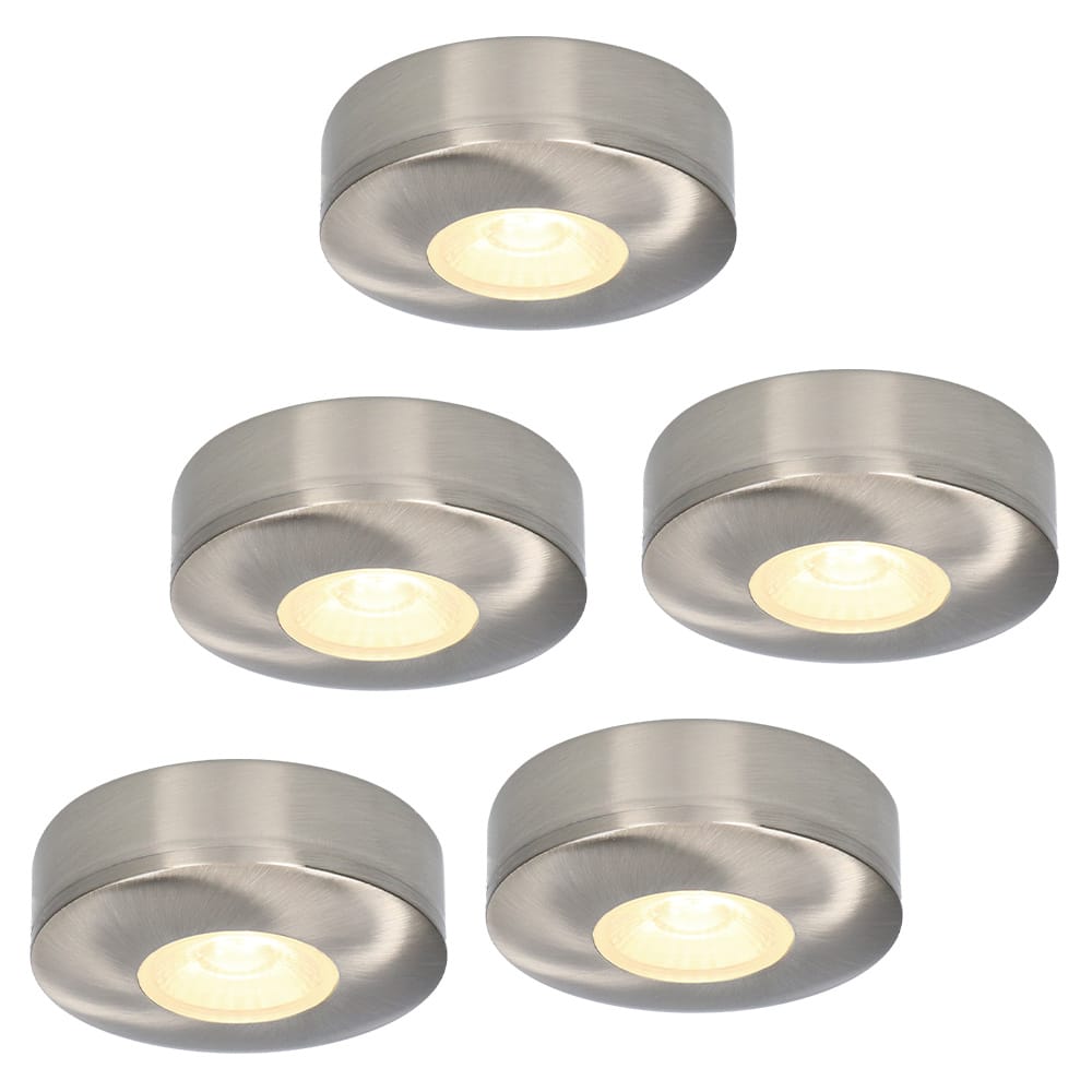 Set van 5 Pavo - Platte LED opbouwspots 23mm - 3W 300lm - 2700K - Dimbaar - Rond - IP44 - RVS | HOFTRONIC
