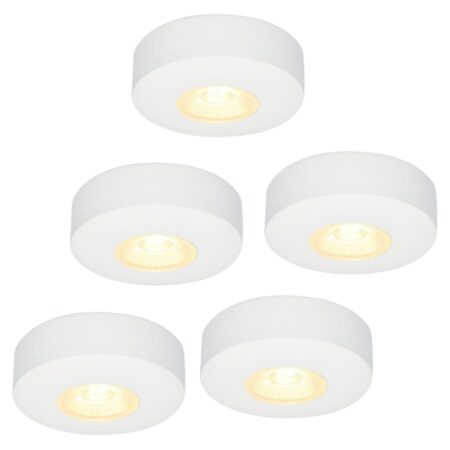 Set van 5 Pavo - Platte LED opbouwspots 23mm - 3W 300lm - 2700K - Dimbaar - Rond - IP44 - Wit | HOFTRONIC