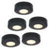 Set van 5 Pavo - Platte LED opbouwspots 23mm - 3W 300lm - 2700K - Dimbaar - Rond - IP44 - Zwart | HOFTRONIC