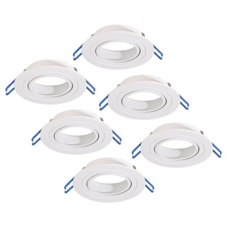 Set van 6 Balos LED Inbouwspots - Kantelbaar - Diameter 90mm - Rond - GU10 Fitting inbouwarmatuur - IP20 voor binnen - Wit | HOFTRONIC