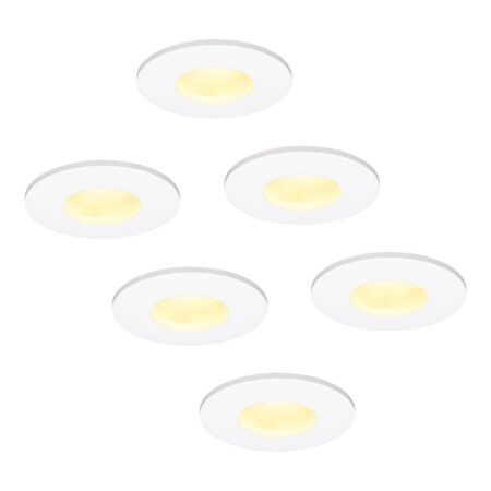 Set van 6 Barcelona - LED platte inbouwspots met lage inbouwdiepte 60mm - 6 Watt 570 Lumen - 2700K Warm wit - GU10 LED Module - Dimbaar - Rond - IP44 voor badkamer