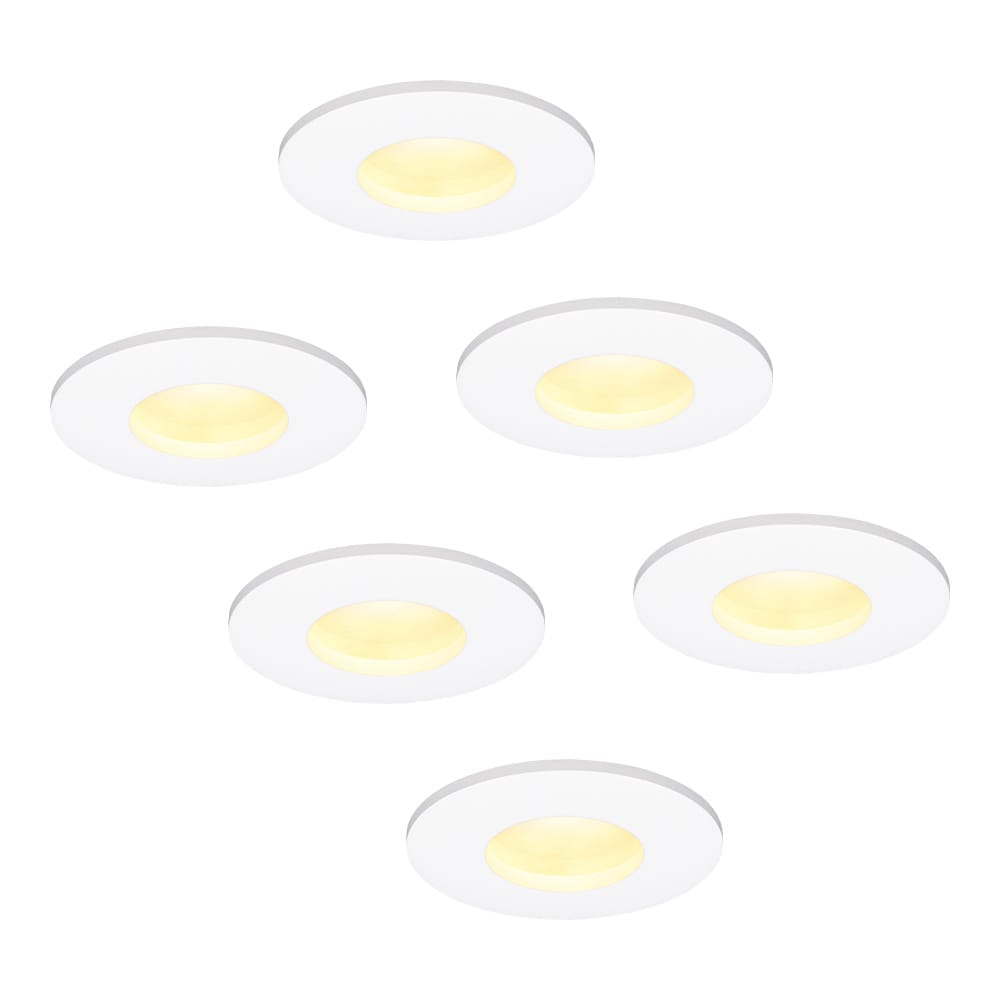 Set van 6 Barcelona - LED platte inbouwspots met lage inbouwdiepte 60mm - 6 Watt 570 Lumen - 2700K Warm wit - GU10 LED Module - Dimbaar - Rond - IP44 voor badkamer
