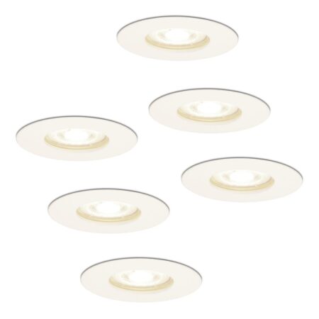 Set van 6 Bari LED Inbouwspots - 4 Watt 345 Lumen - 4000K neutraal wit - GU10 - Dimbaar - Rond - IP64 Waterdicht - Wit - Voor binnen