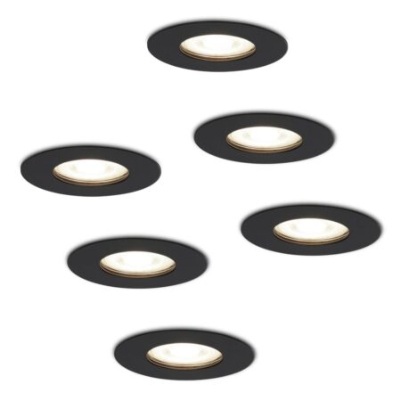 Set van 6 Bari LED inbouwspots - 4 Watt 345 Lumen - 4000K neutraal wit - GU10 - Dimbaar - Rond - IP64 Waterdicht - Zwart - Voor binnen