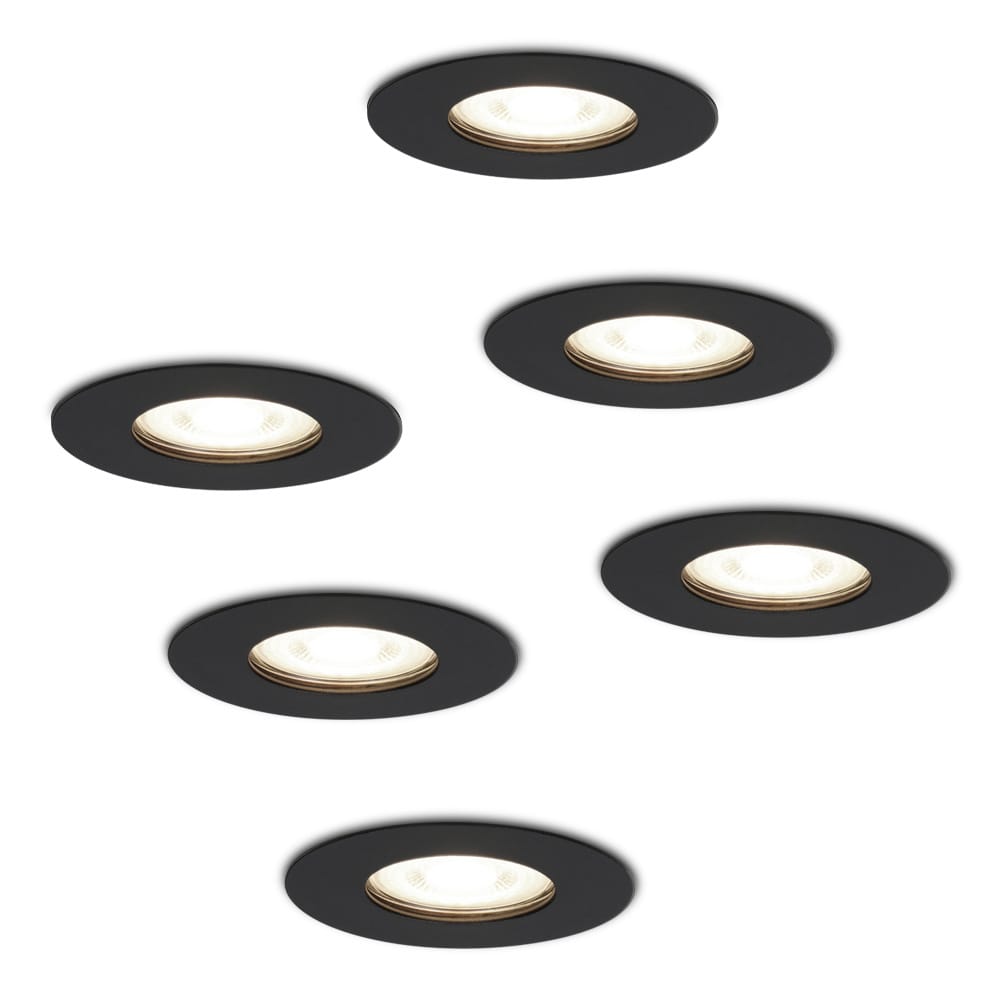 Set van 6 Bari LED inbouwspots - 4 Watt 345 Lumen - 4000K neutraal wit - GU10 - Dimbaar - Rond - IP64 Waterdicht - Zwart - Voor binnen