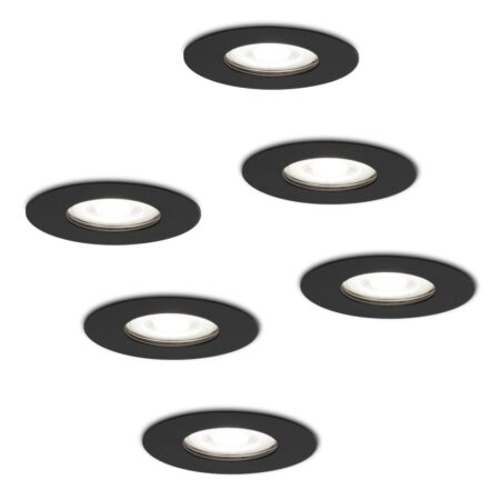 Set van 6 Bari LED inbouwspots - 4 Watt 345 Lumen - 6500K daglicht wit - GU10 - Dimbaar - Rond - IP64 Waterdicht - Zwart - Voor binnen
