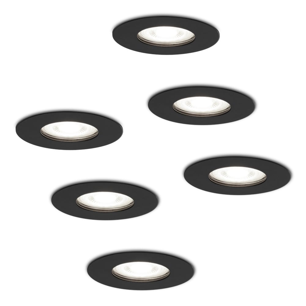 Set van 6 Bari LED inbouwspots - 4 Watt 345 Lumen - 6500K daglicht wit - GU10 - Dimbaar - Rond - IP64 Waterdicht - Zwart - Voor binnen
