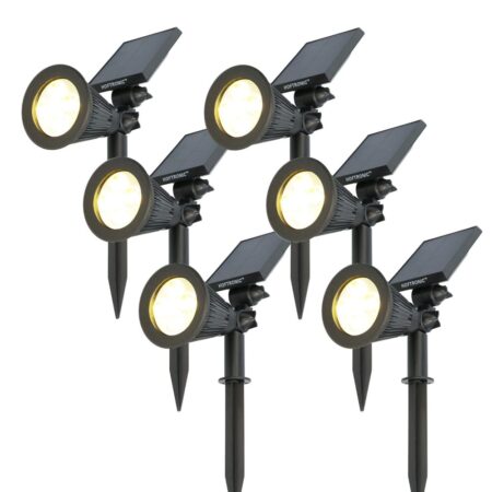 Set van 6 Bend PIR solar prikspots - Bewegingssensor en schemerschakelaar - 3000K warm wit - 2 lichtstanden - 300 lumen - 6-9 uur brandtijd - IP65 waterdicht | HOFTRONIC