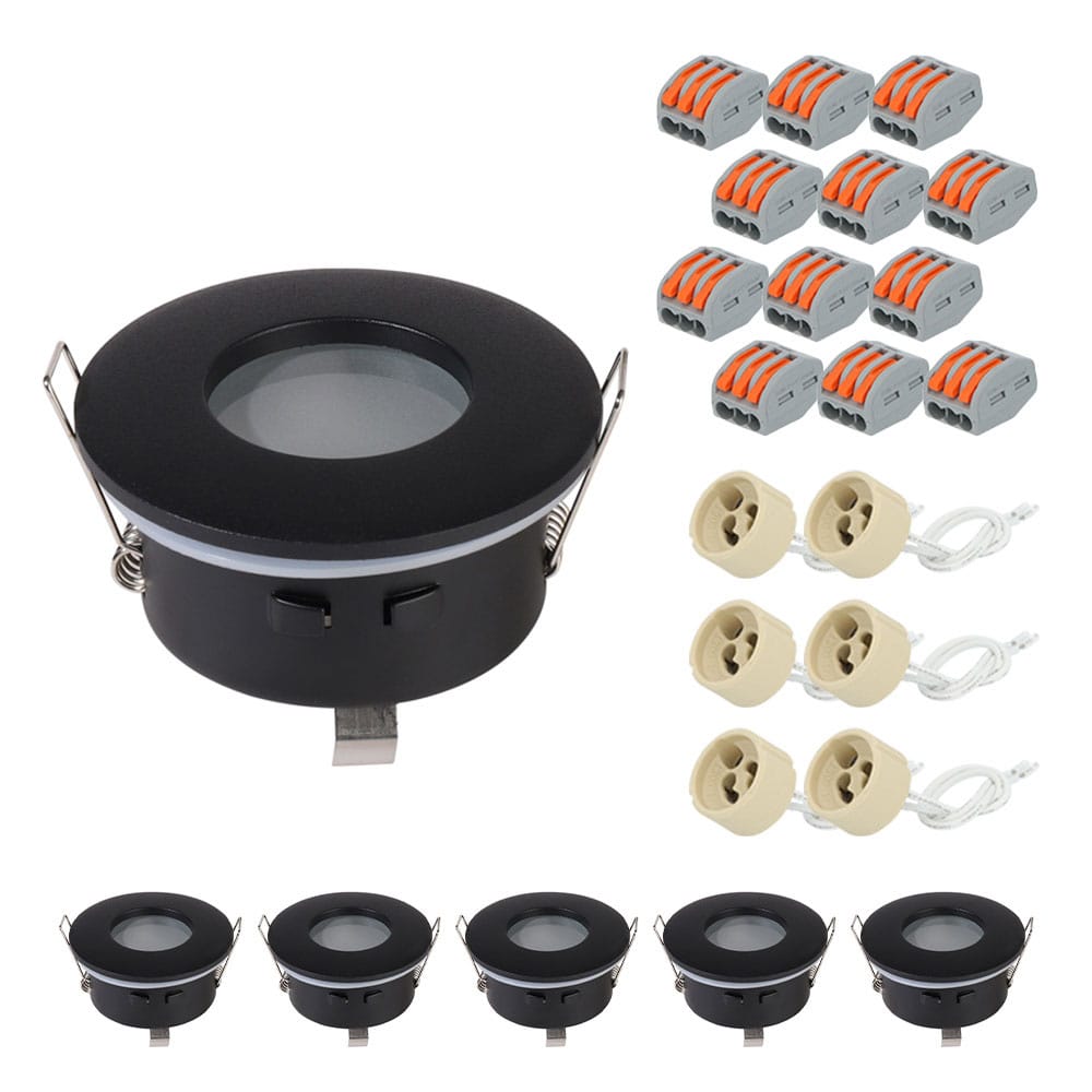 Set van 6 Bento - LED Inbouwspots - Armatuur - Diameter 83mm - GU10 Fitting incl. lamphouder - Rond - IP44 voor badkamer en buiten - Zwart | HOFTRONIC