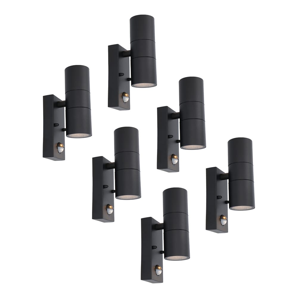Set van 6 Blenda Wandlamp Zwart - 4000K neutraal wit - 8 Watt 690 Lumen - Bewegingssensor en Schemerschakelaar - IP44 Waterdicht - Up & Downlight voor buiten | HOFTRONIC