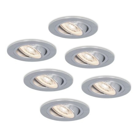 Set van 6 Chandler LED inbouwspots - 6W 570lm - GU10 LED Module - 4000K neutraal wit - Dimbaar - Kantelbaar - IP20 voor binnen - RVS | HOFTRONIC