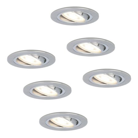 Set van 6 Chandler LED inbouwspots - GU10 4 Watt 345 Lumen - 4000K Neutraal wit - Dimbaar - Rond - Kantelbaar - IP20 Voor binnen - RVS | HOFTRONIC