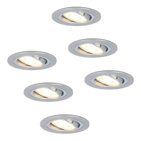 Set van 6 Chandler LED inbouwspots - GU10 4 Watt 345 lumen - 2700K Warm wit - Dimbaar - Rond - Kantelbaar - IP20 Voor binnen - Aluminium | HOFTRONIC