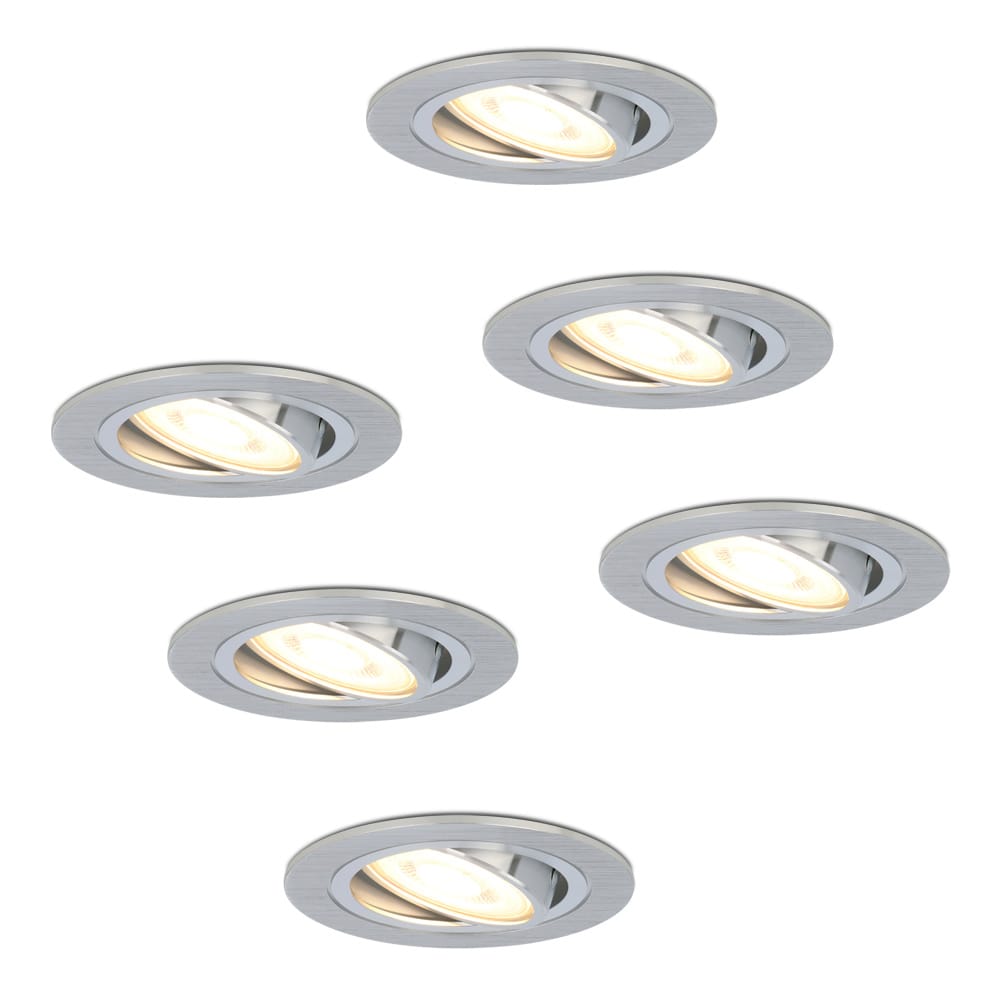 Set van 6 Chandler LED inbouwspots - GU10 4 Watt 345 lumen - 2700K Warm wit - Dimbaar - Rond - Kantelbaar - IP20 Voor binnen - Aluminium | HOFTRONIC