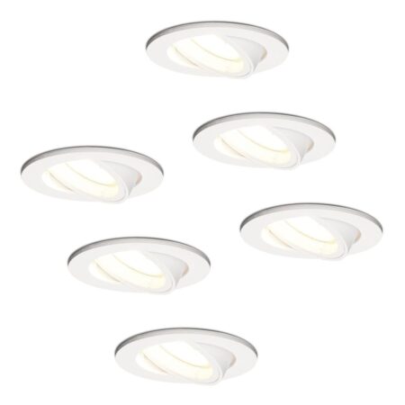 Set van 6 Dublin LED inbouwspot - 4 Watt 345 Lumen - 4000K Neutraal wit - GU10 - Dimbaar - Rond - Kantelbaar - IP20 waterdicht - Wit | HOFTRONIC