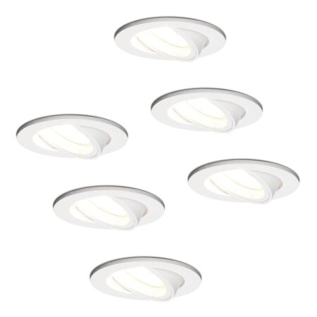 Set van 6 Dublin LED inbouwspot - 4 Watt 345 Lumen - 6500K Daglicht wit - GU10 - Dimbaar - Rond - Kantelbaar - IP20 waterdicht - Wit | HOFTRONIC