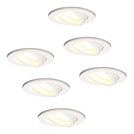 Set van 6 Dublin LED inbouwspots - 4 Watt 345 lumen - 2700K Warm wit - GU10 - Dimbaar - Rond - Kantelbaar - IP20 voor binnen - Wit | HOFTRONIC